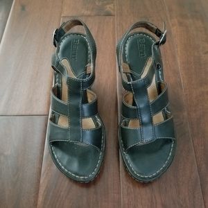 BØRN "Isola" Black  Leather Wedge Sandals- Size 6.5